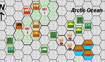 A Sample battle from ICE WAR, showing most of the features of this gamebox.